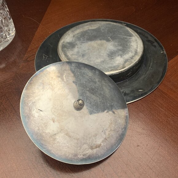 1878 Victorian Pressed Glass Butter Dish Silverplate Tray & Lid Percival Vickers - Picture 14 of 16